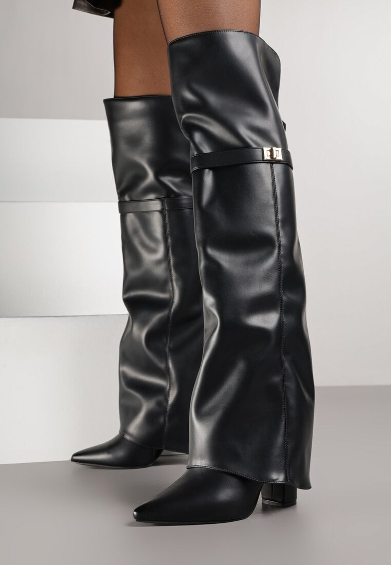 Czarne Eleganckie Kozaki za Kolano z Cholewką Imitującą Nogawkę Zenesseria