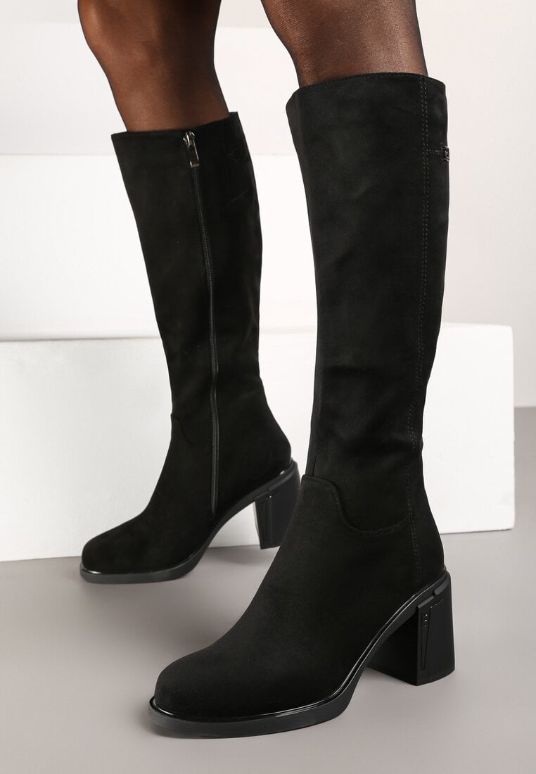 Czarne Kozaki na Słupku w Stylu Muszkieterek Cediara