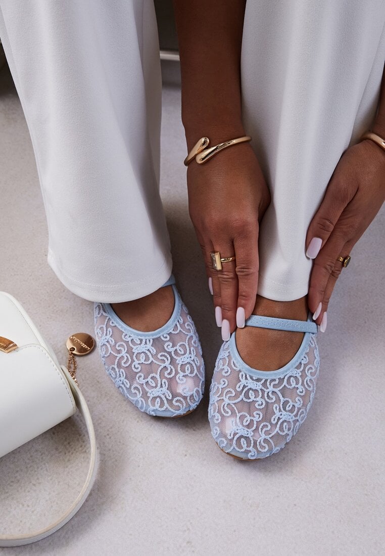 Niebieskie Transparentne Balerinki Vices z Haftem i Paskiem Nilovianna