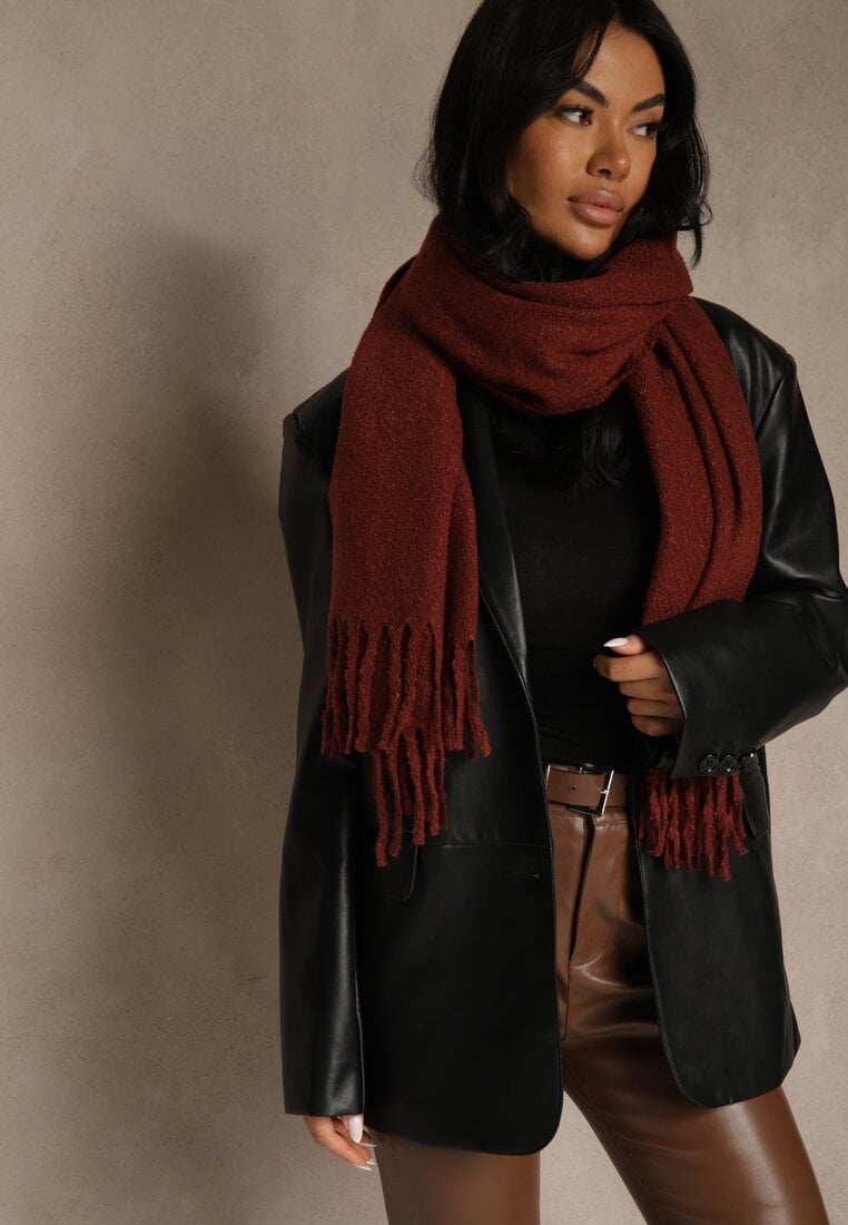 Bordowy Gładki Szalik z Frędzlami Vetimare