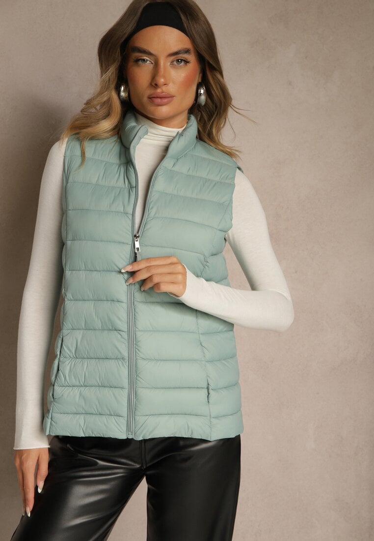 Jasnozielona Kamizelka Ozdobiona Pikowaniem Soellame