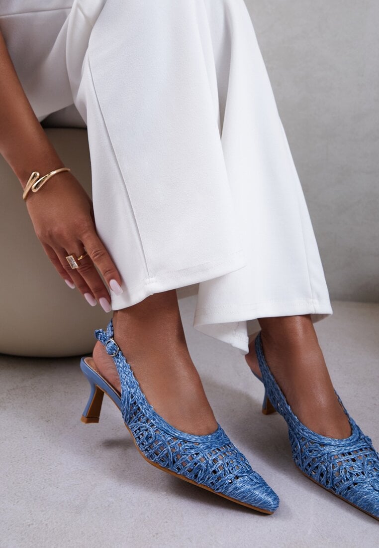 Niebieskie Sandały na Szpilce Vices Slingback z Ażurową Cholewką Nilanira