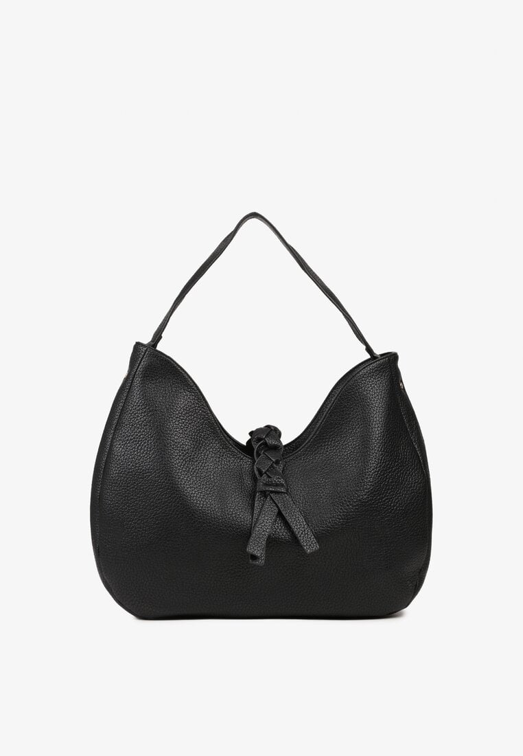 Czarna Torebka Hobo Shopper Ozdobiona Plecionką Nalorella