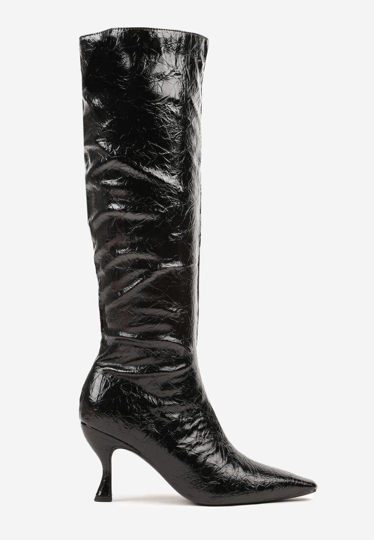 Czarne Kozaki Vices na Szpilce w Stylu Slouchy z Efektem Cracked Todvire