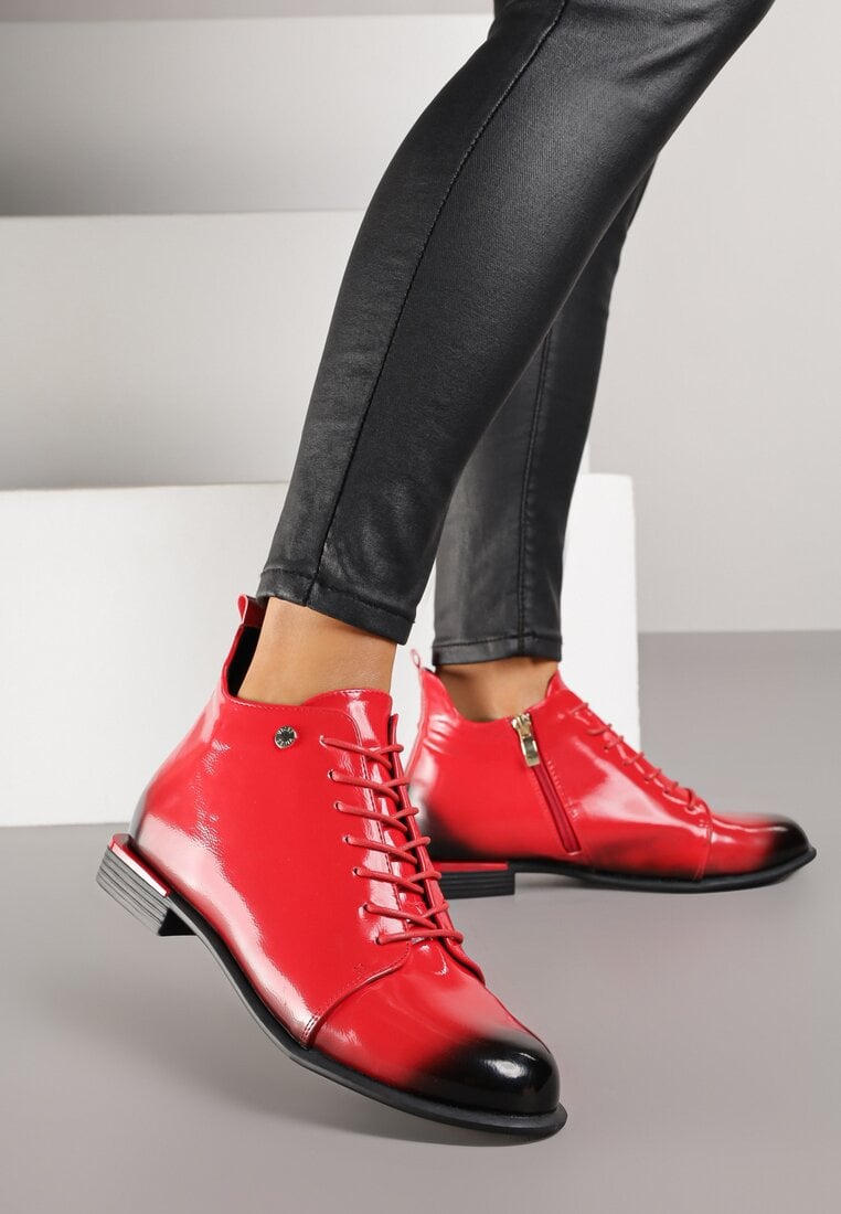 Czerwono-Czarne Botki Trzewiki Lakierowane Vices Jovilie