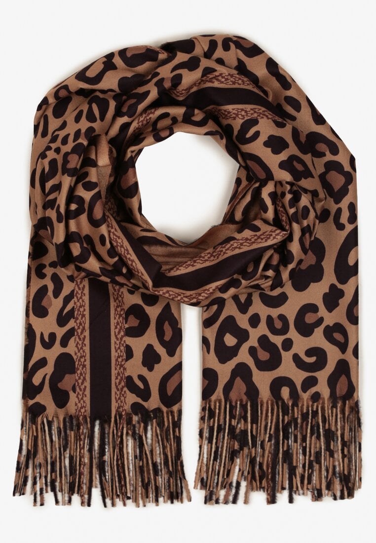 Brązowy Szalik z Wiskozy z Frędzlami Sialion