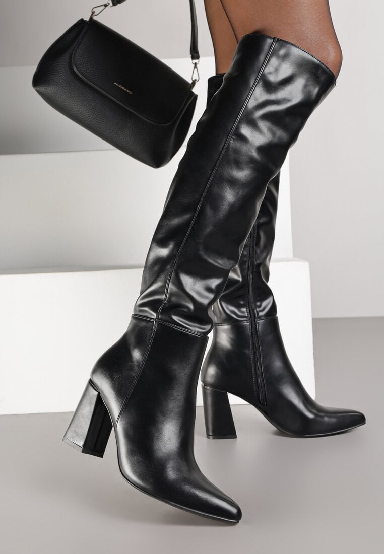 Czarne Kozaki Vices na Stożku ze Szpiczastym Noskiem Asarrise