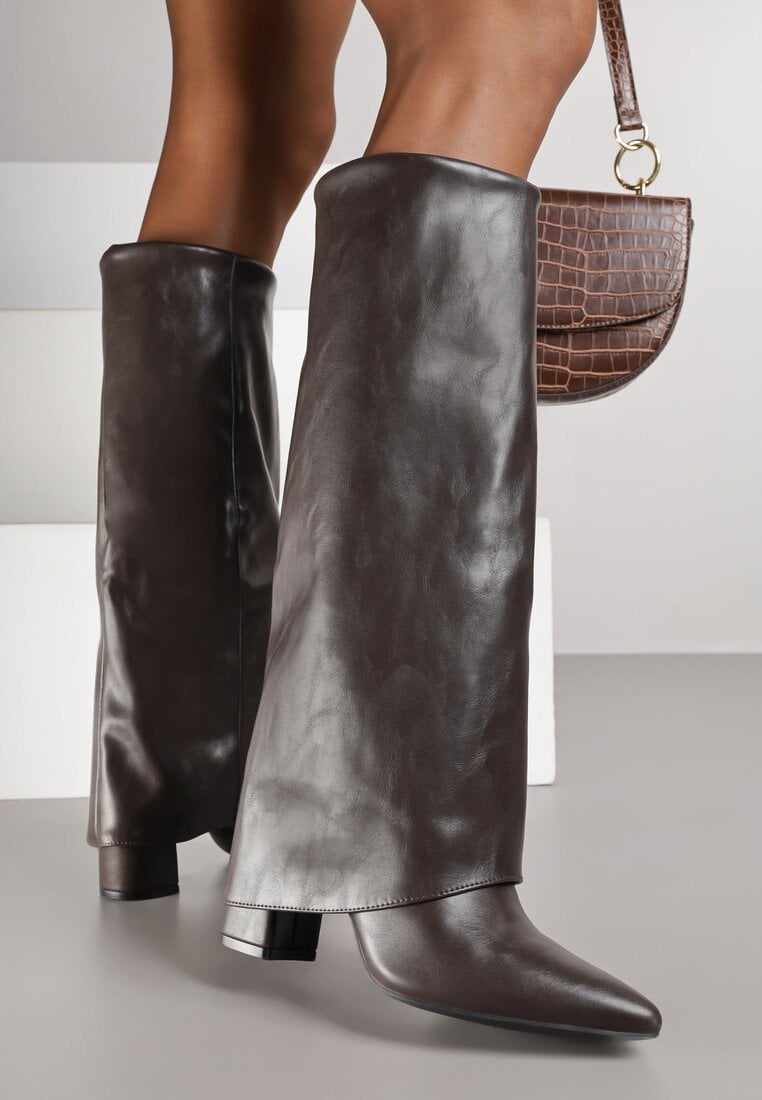 Ciemnobrązowe Kozaki VICES na Słupku w Stylu Kowbojek z Wywiniętą Cholewką Alorriva