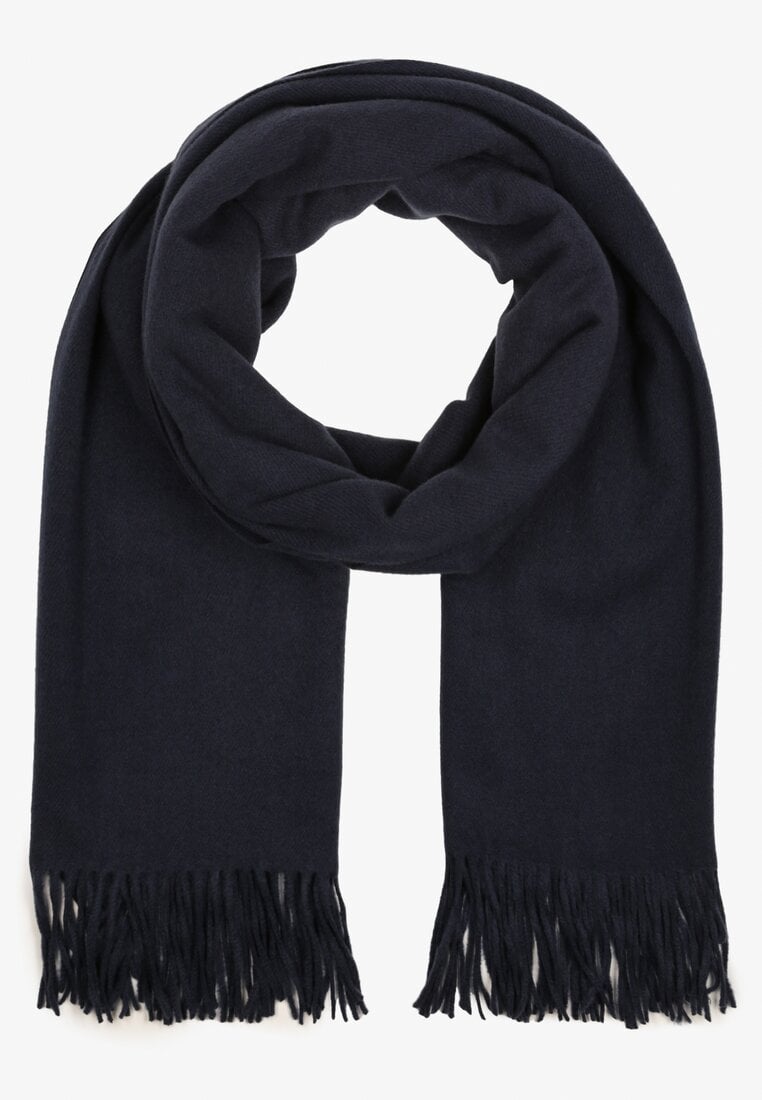Granatowy Szalik z Wiskozą Bawełną i Frędzlami Siathlin