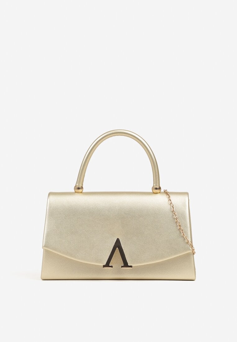 Złota Torebka Kopertówka do Ręki i na Łańcuszku Zdobiona Aplikacją Nonalie