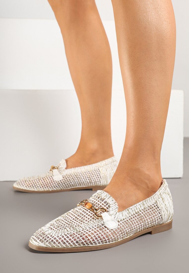 Białe Ażurowe Mokasyny Loafersy z Klamrą Koliswena