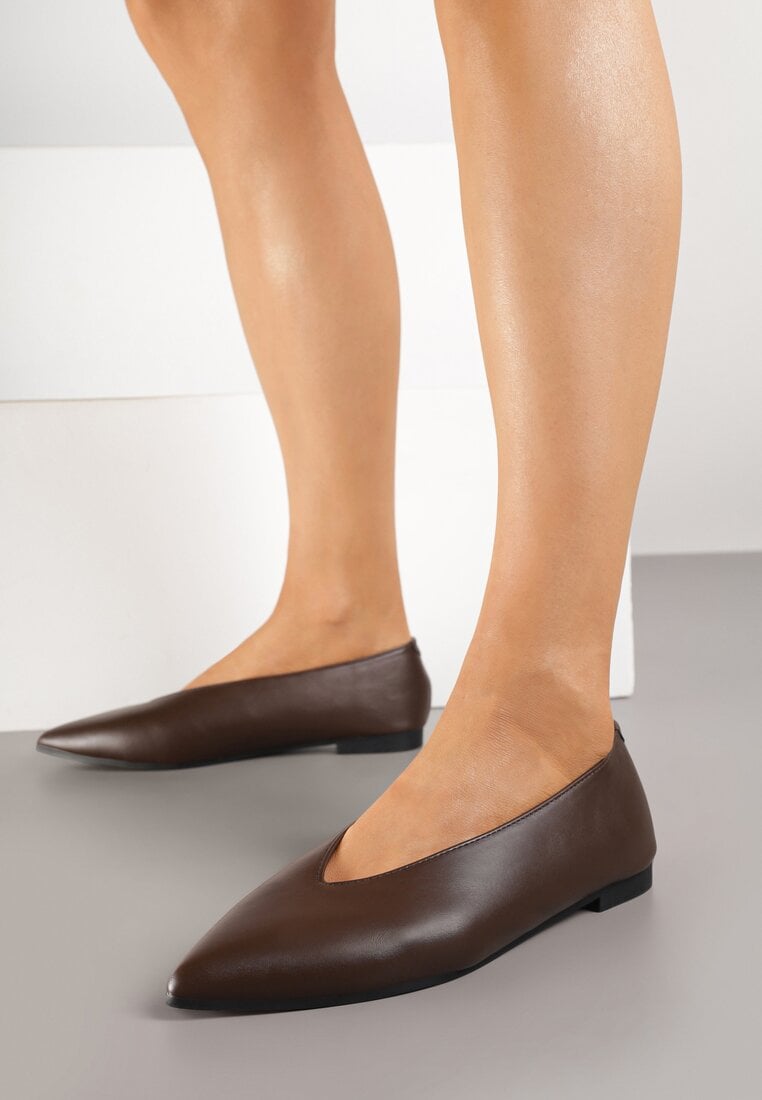 Ciemnobrązowe Balerinki Vices z Wkładką ze Skóry Naturalnej w Klasycznym Stylu Nalivee