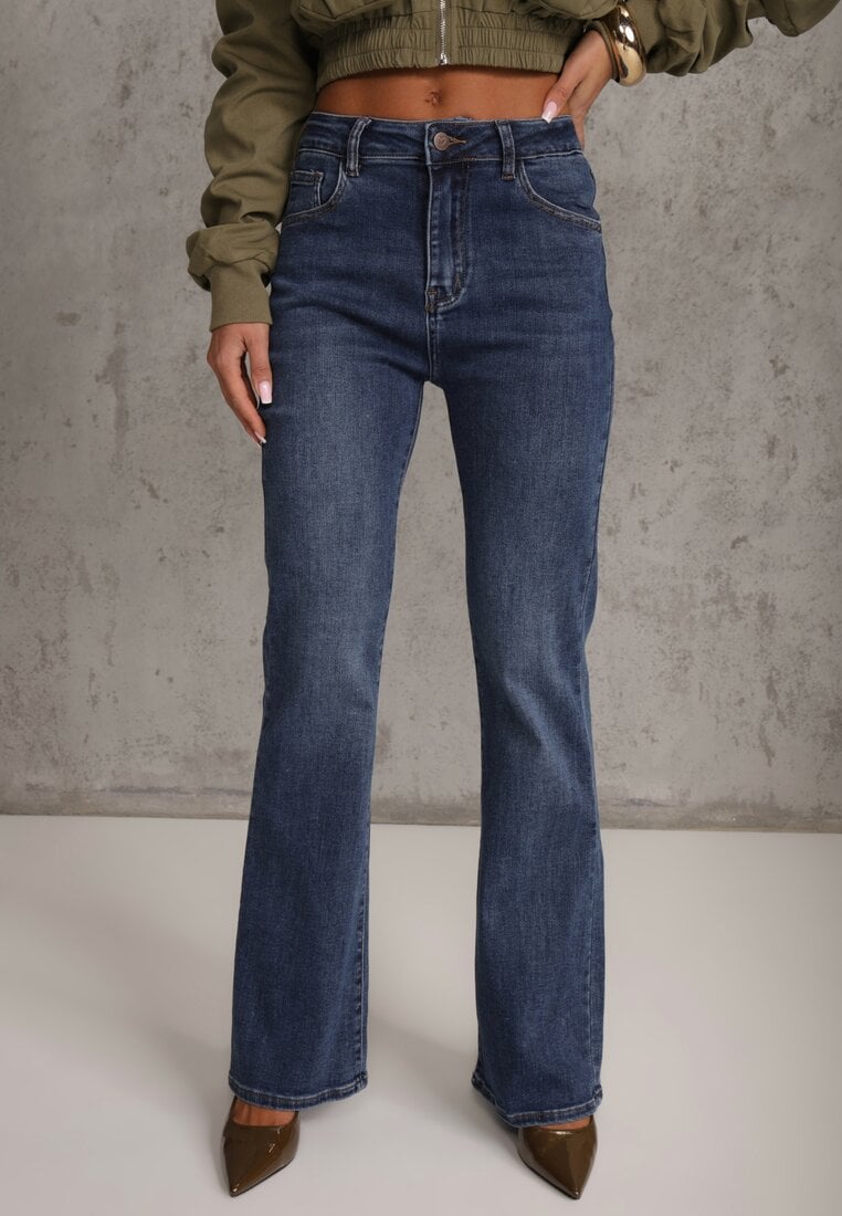 Niebieskie Jeansy High Waist o Kroju Dzwonów Finvenne