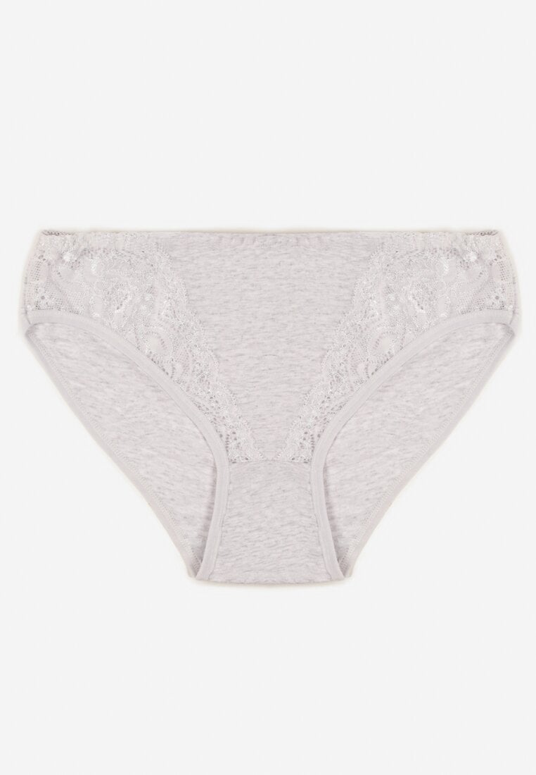 Jasnoszare Majtki Figi z Bawełny z Ozdobną Koronką Ersenlia