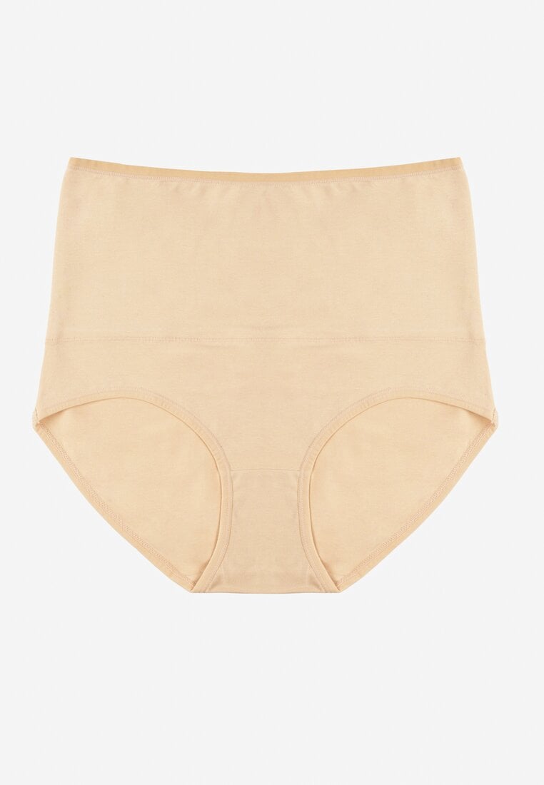 Beżowe Modelujące Majtki z Bawełny High Waist Nilionea