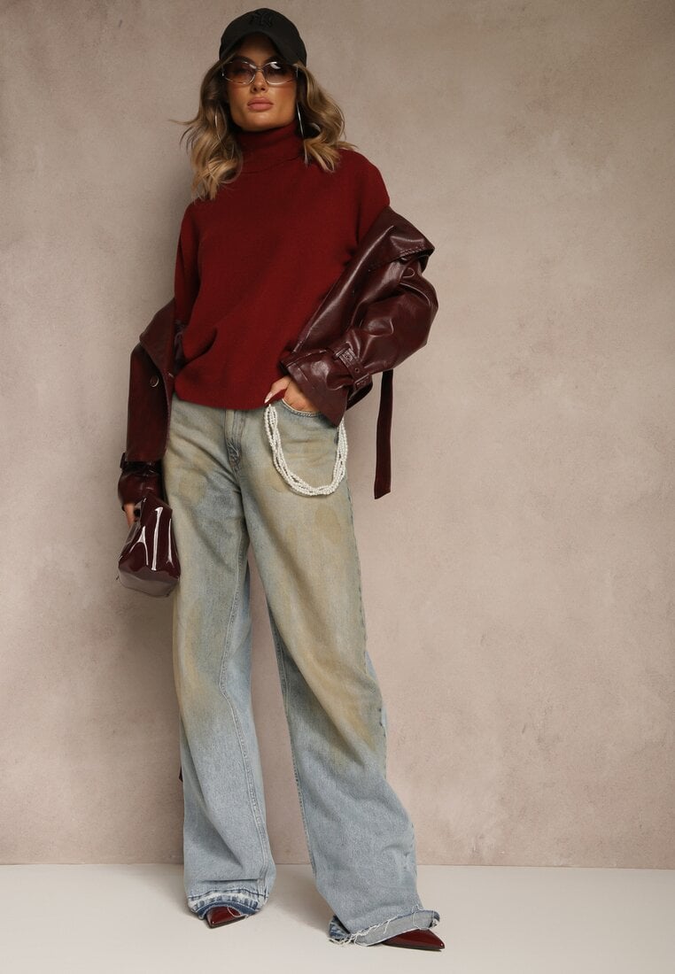 Bordowy Golf z Wełną i Wiskozą Olmeze