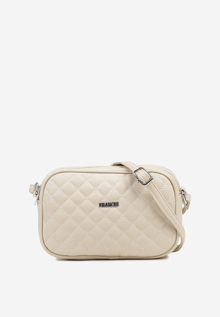 Beżowa Pikowana Torebka Listonoszka Ozdobiona Napisem Silanire