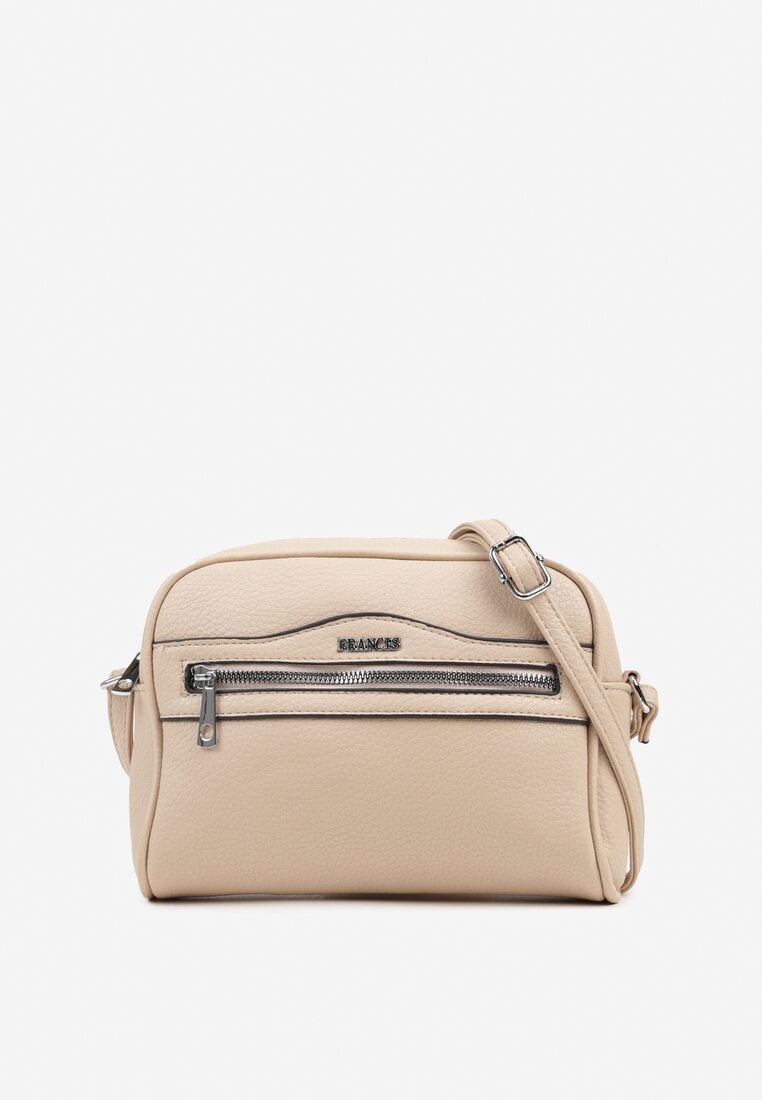 Beżowa Torebka Listonoszka z Metalicznym Napisem Nilofae