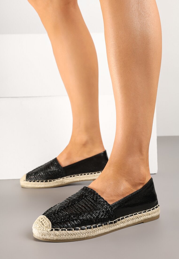 Czarne Espadryle z Ozdobną Plecionką na Cholewce w Stylu Boho Adisella