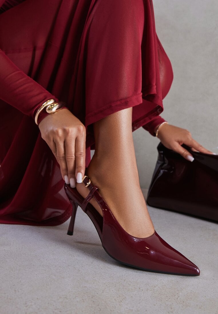 Bordowe Sandały Lakierowane Vices na Szpilce Slingback Raleira