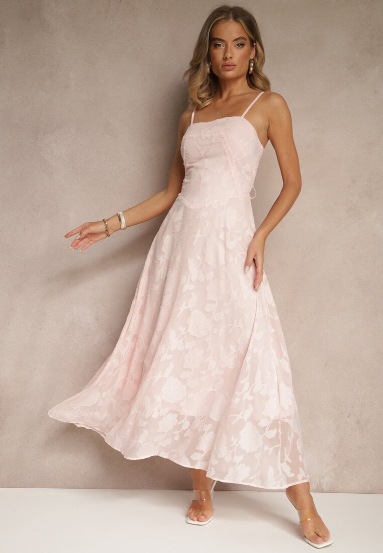 Różowa Sukienka Vices o Rozkloszowanym Kroju z Gorsetowym Wiązaniem Fenalisa