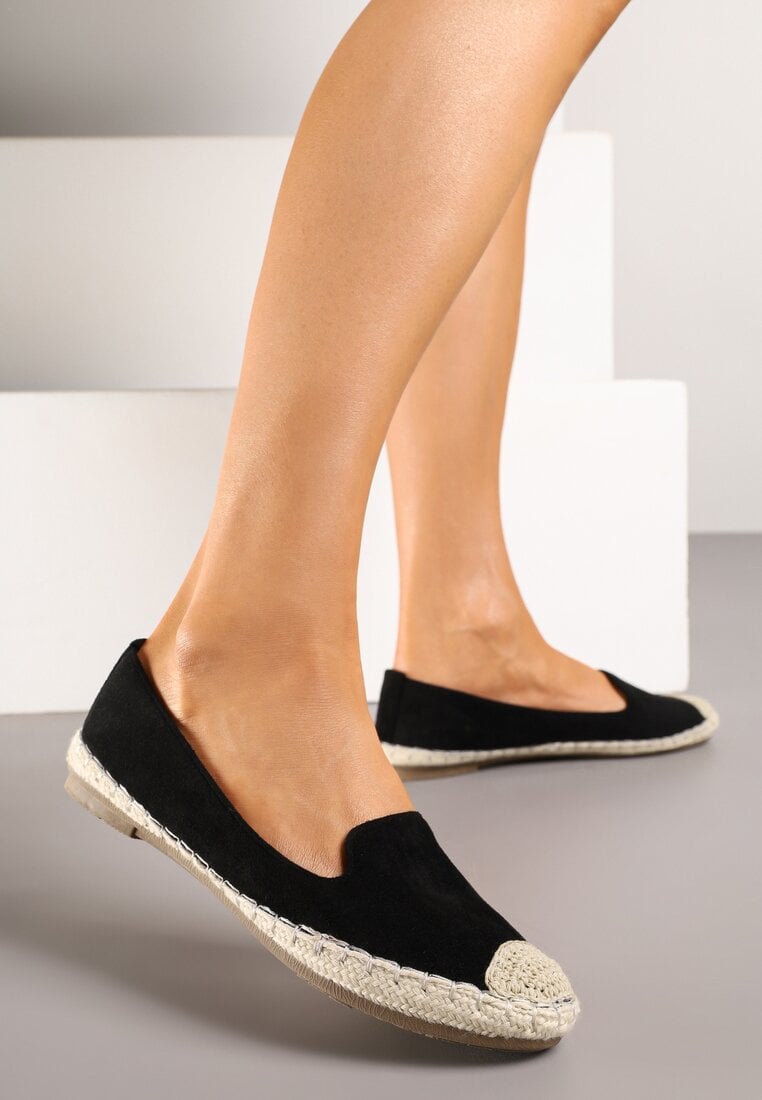 Czarne Espadryle z Motywem Plecionki Ralomea