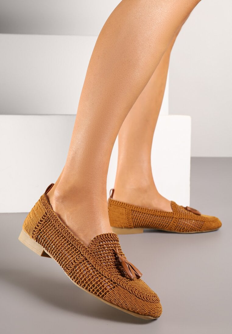 Brązowe Mokasyny z Siateczki z Frędzlami Adenda