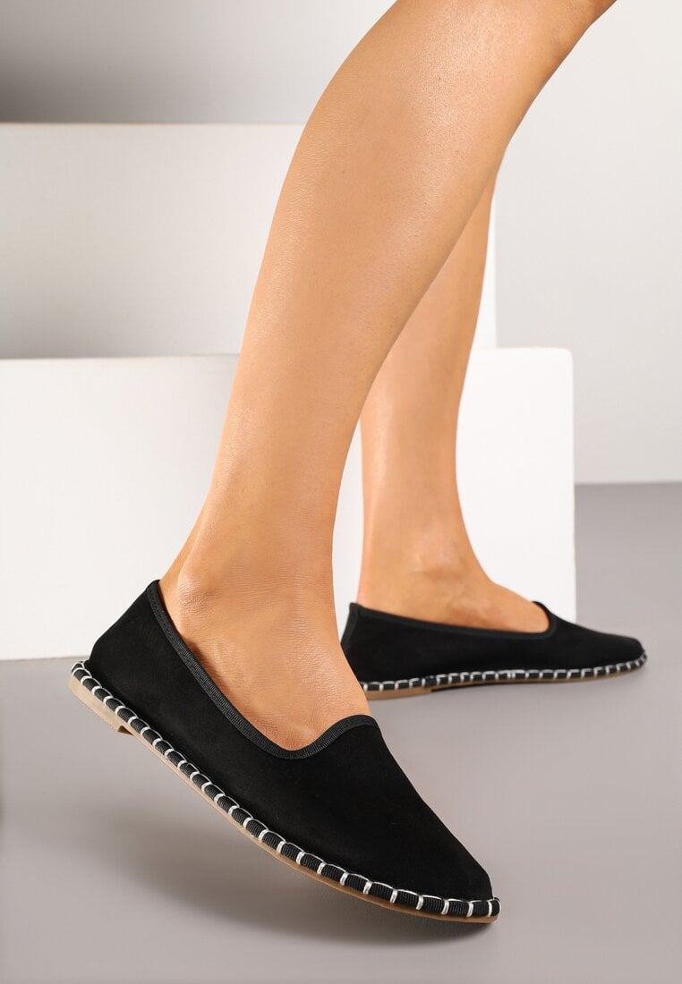 Czarne Espadryle Balerinki z Przeszyciami Firalissea