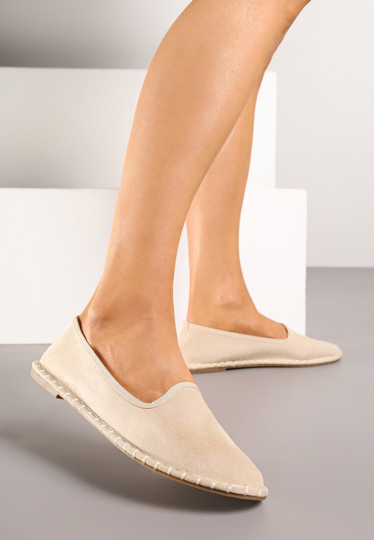 Beżowe Espadryle Balerinki z Przeszyciami Firalissea