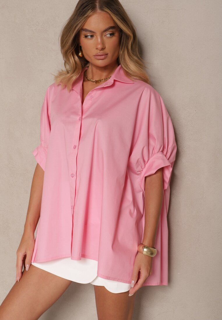 Różowa Koszula z Bawełny Oversize Zienessa