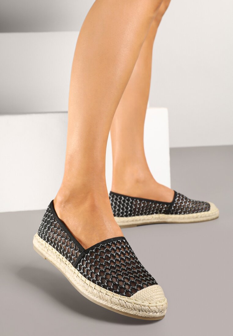 Czarne Espadryle z Siateczkową Cholewką i Plecionką Lillevi