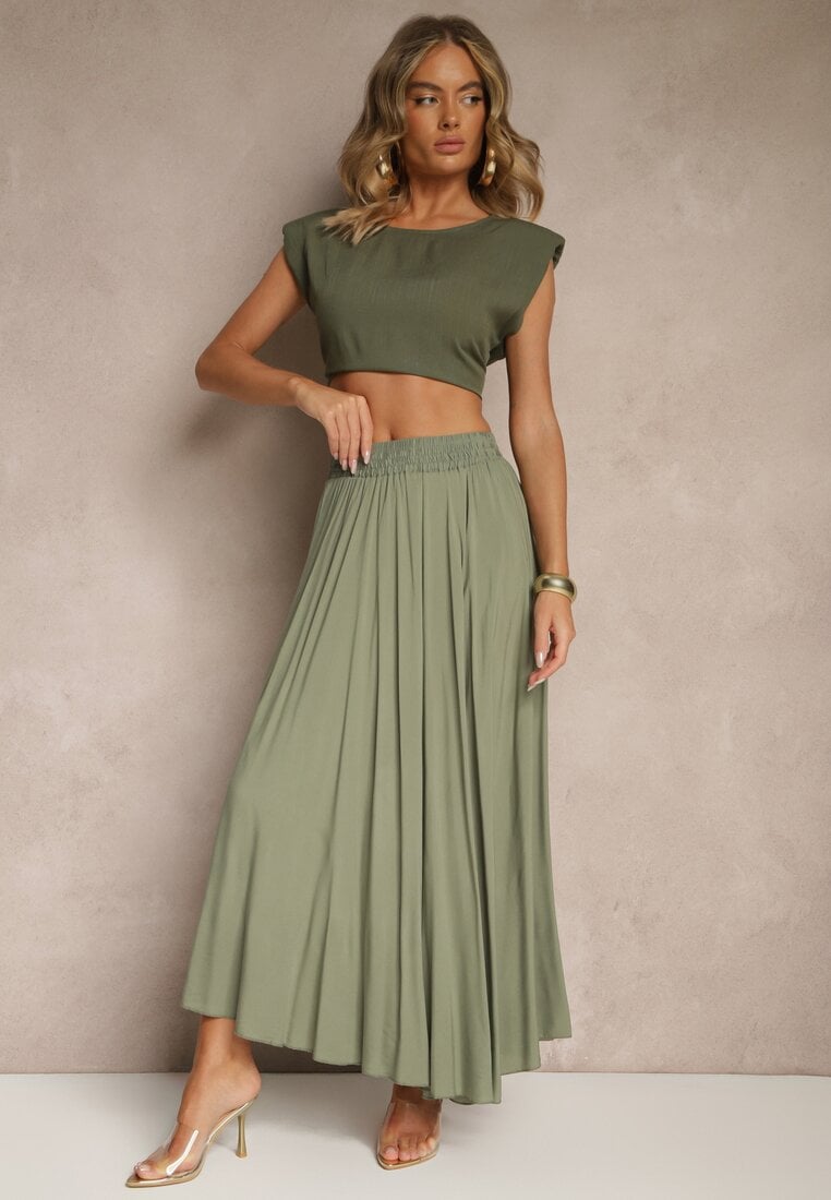 Zielona Spódnica o Rozkloszowanym Kroju z Wiskozy Lunafina