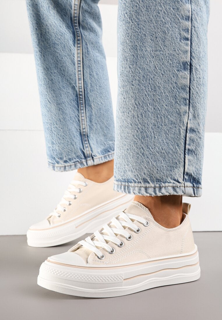 Beżowe Casualowe Trampki na Niskiej Platformie Natirinne