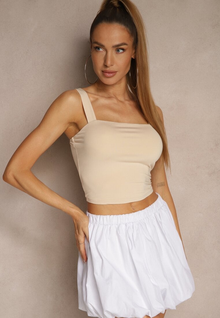 Jasnobeżowy Gładki Top z Wiskozą na Ramiączkach Lirenele