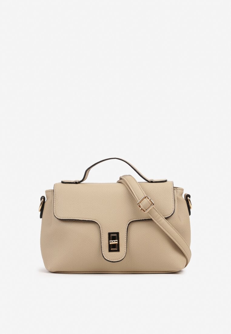 Ciemnobeżowa Torebka Listonoszka Ozdobiona Klapą Ponavia