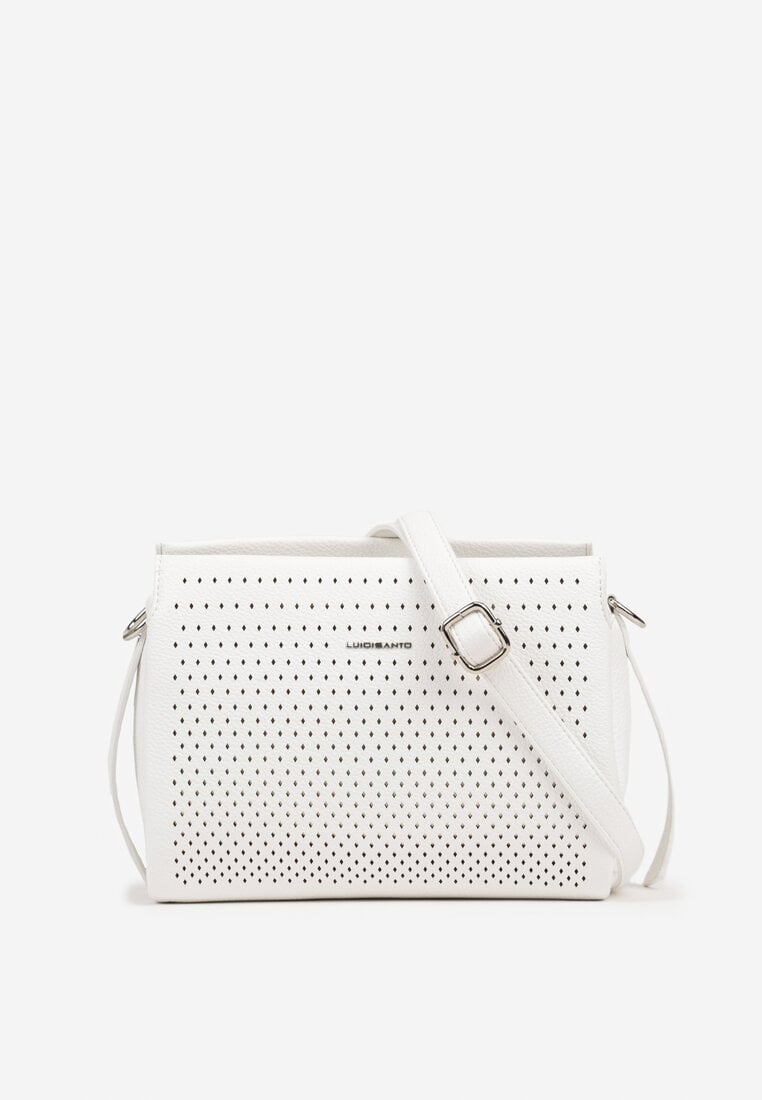 Biała Wieczorowa Torebka Listonoszka z Metaliczną Aplikacją Idarela