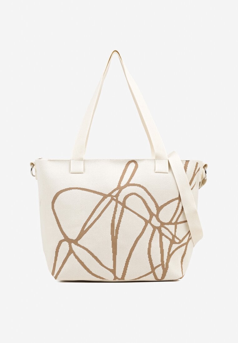 Jasnobeżowa Torebka Typu Shopper z Paskiem Crossbody w Abstrakcyjny Wzór Obelisse