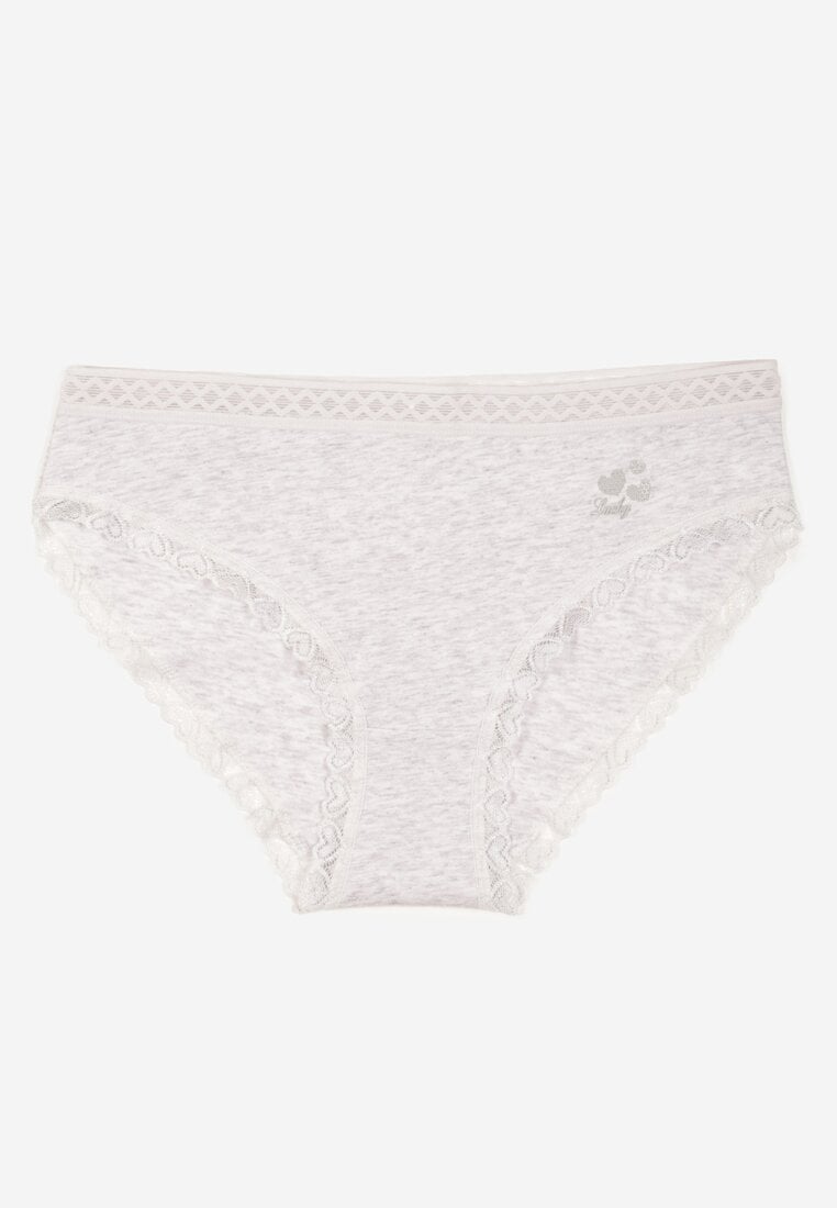 Jasnoszare Majtki z Bawełny o Kroju Fig z Ozdobną Koronką Talivina