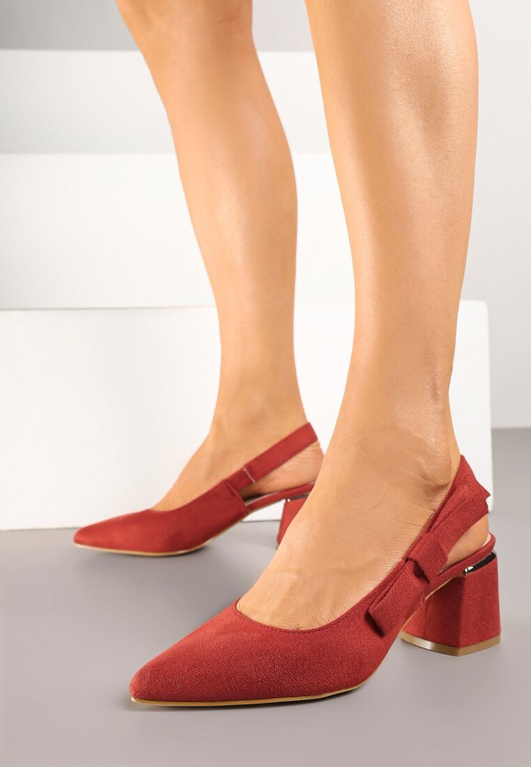 Czerwone Sandały na Słupku Vices Slingback ze Skórzaną Wkładką Vevoline