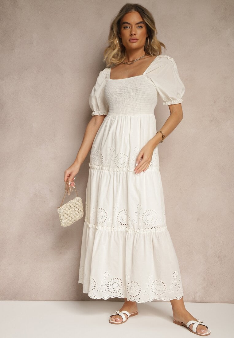Biała Sukienka z Bawełny Ozdobiona Haftem Iffirina