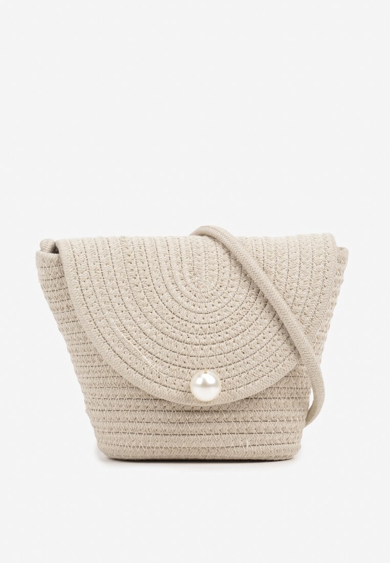 Beżowa Szydełkowa Torebka z Bawełny Typu Listonoszka z Perełką Savrine
