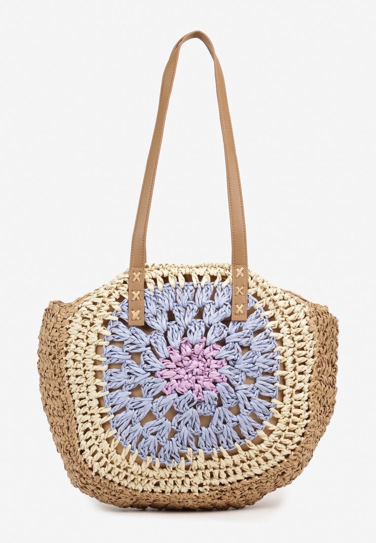 Fioletowo-Beżowa Pleciona Torebka w Stylu Boho Ulofina