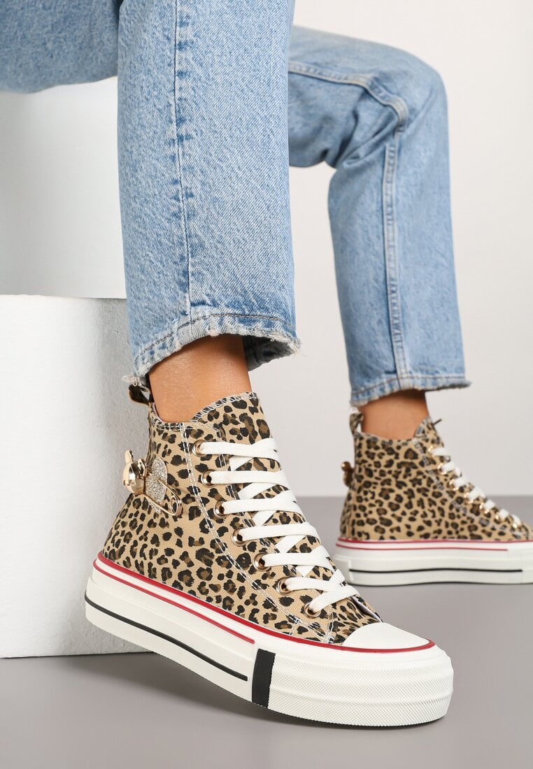 Panterkowe Trampki za Kostkę Ozdobione Aplikacją 3D Vizana