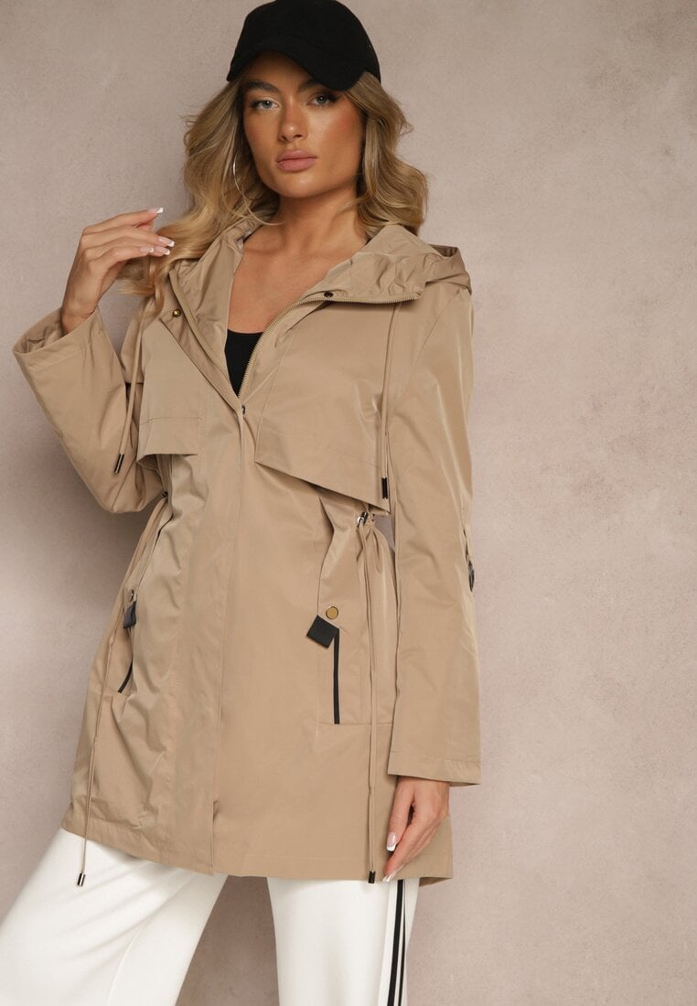 Jasnobrązowy Płaszcz Kurtka Wiatrówka z Kapturem Arivina
