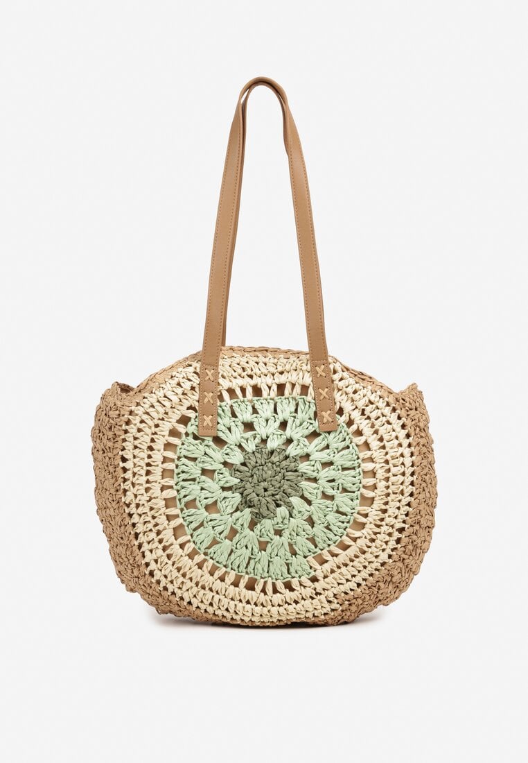 Zielono-Beżowa Pleciona Torebka w Stylu Boho Ulofina