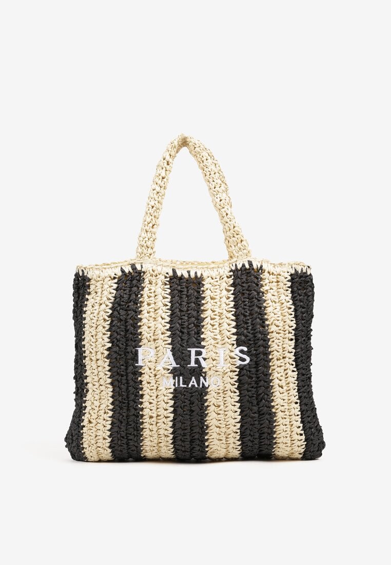 Czarna Plażowa Torebka Shopperka Ozdobiona Napisem Navale