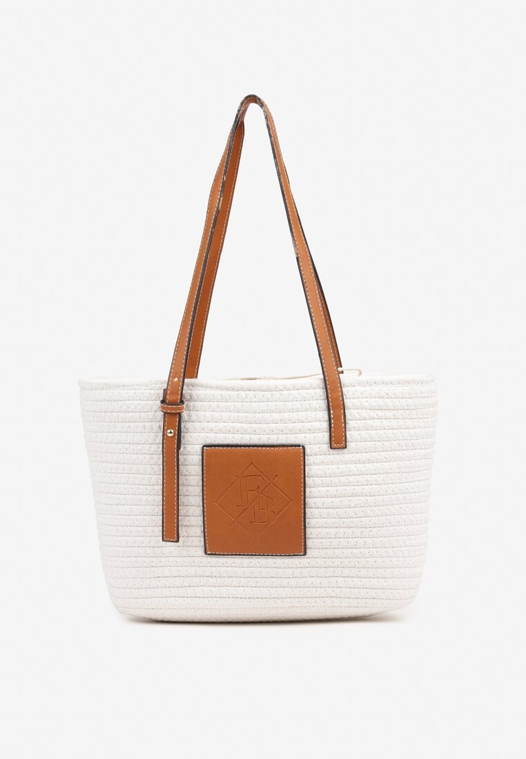 Beżowa Torebka Typu Shopperka z Szydełkowego Materiału z Bawełny Saverezae