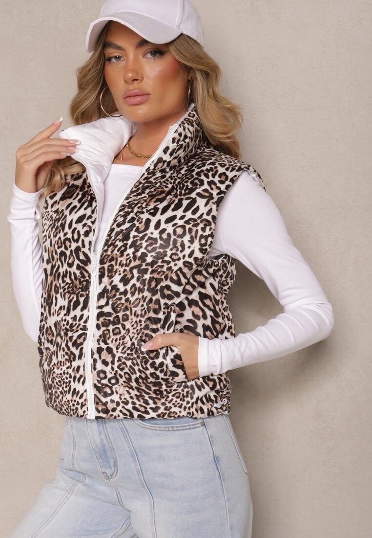 Biała Kamizelka Dwustronna z Pikowanymi Przeszyciami i Ściągaczami Miterta