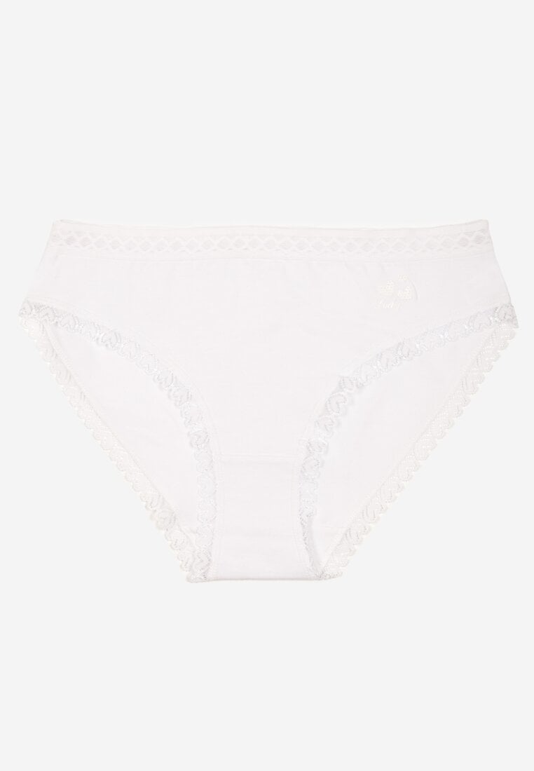 Białe Majtki z Bawełny o Kroju Fig z Ozdobną Koronką Talivina