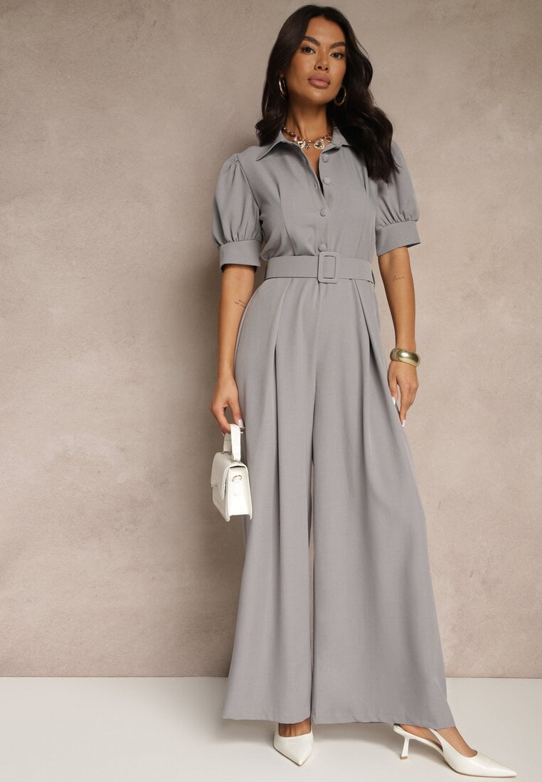 Szary Kombinezon Taliowany Ozdobiony Klamrą Filenala